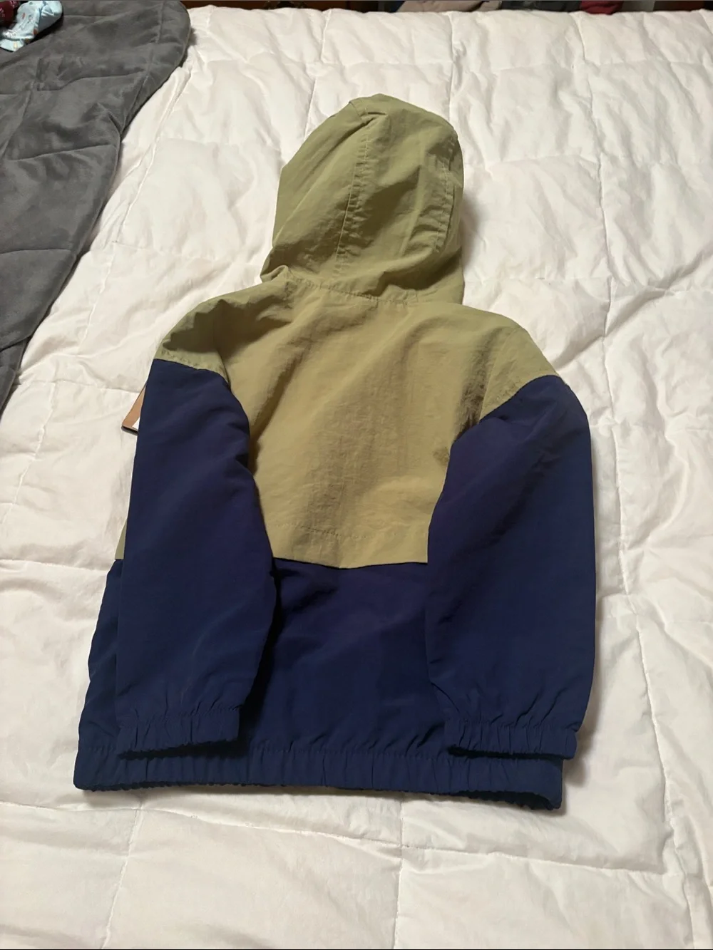 Eddie Bauer Kids Hooded Two-Tone Windbreaker in Olive & Navy